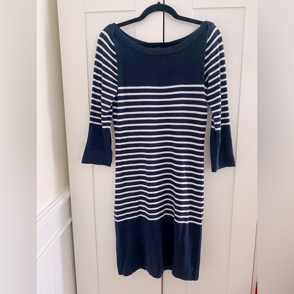 WEEKEND Andrea Jovine Navy Blue and White Striped Dress Size S Long Sleeved